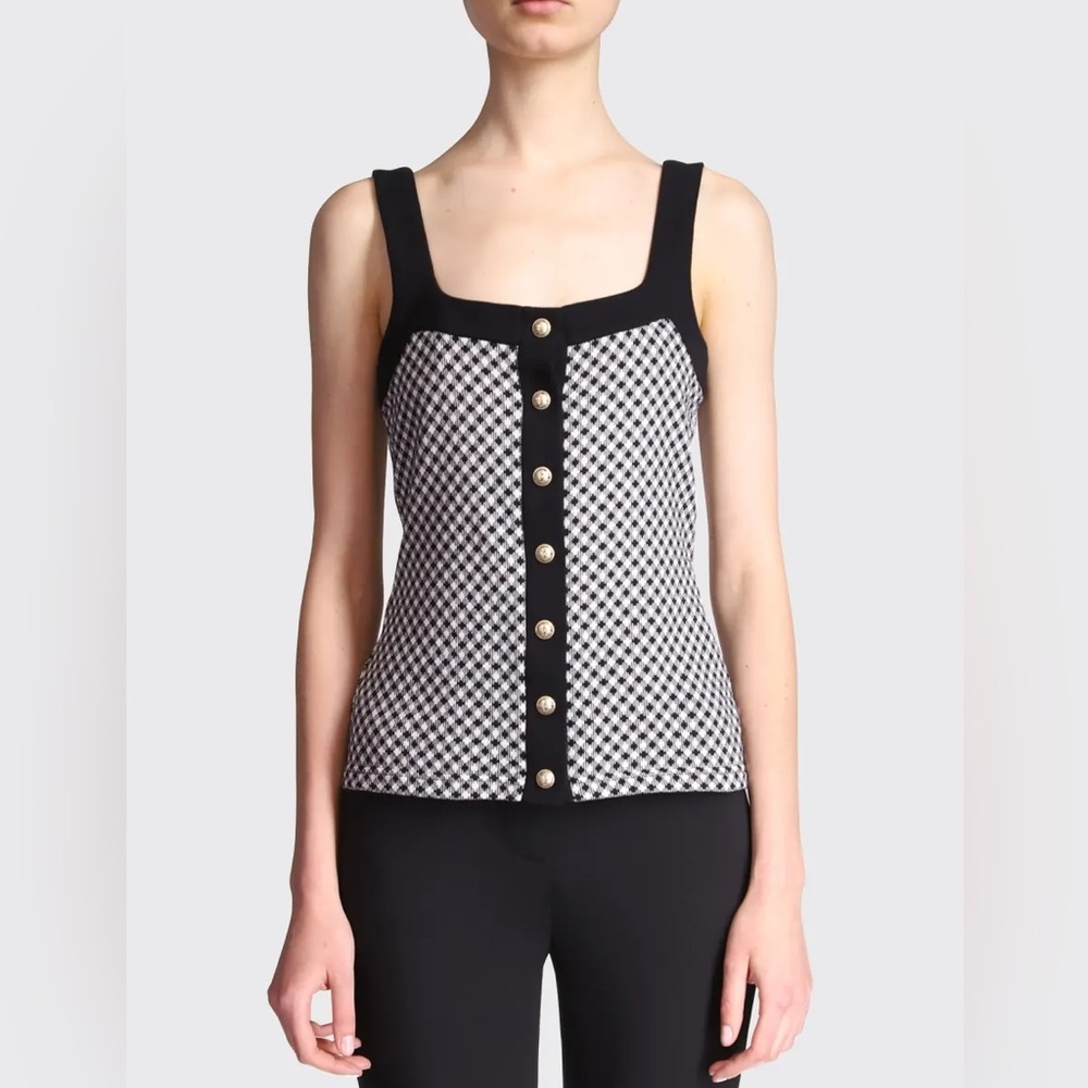 Balmain Gingham Button Tank Top
